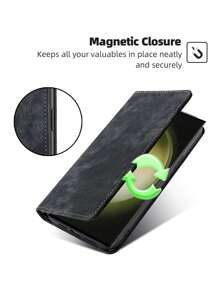 1个黑色磁屏蔽RFID屏蔽钱包式手机壳，带支架、卡槽和推拉孔，PU材质，兼容三星和苹果手机，国际版，非国内版 - 黑色 - 查看 6