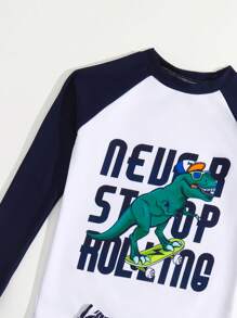 Tween Boy Dinosaur Print Beach Swimsuit - White - View 3