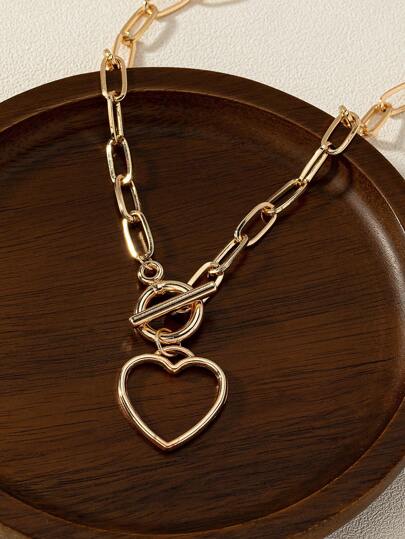 1 pieza Collar con colgante con forma de corazón de aleación de hierro de moda para mujer para decoración diaria, San Valentín, mamá, madre, Día de la Madre, regalo