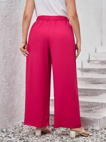 SHEIN Privé Plus Solid Wide Leg Pants - Hot Pink - View 2