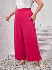 SHEIN Privé Plus Solid Wide Leg Pants - Hot Pink - View 3