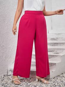 SHEIN Privé Plus Solid Wide Leg Pants - Hot Pink - View 4