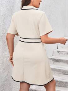 SHEIN Privé Plus Contrast Binding Lapel Neck Dress - Apricot - View 2