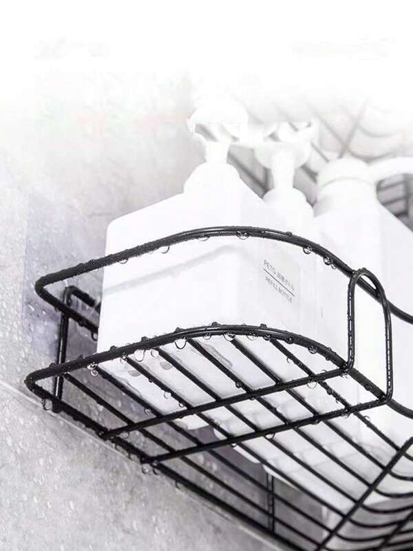 1pc Iron Bathroom Storage Rack, Simple Black Corner Shelving Storage