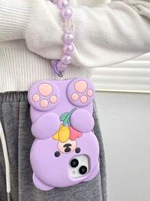 Vỏ điện thoại thiết kế gấu hoạt hình có dây buộc - Màu tím - Xem 3