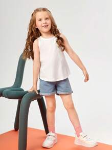 SHEIN Toddler Girls Solid Tank Top - White - View 1