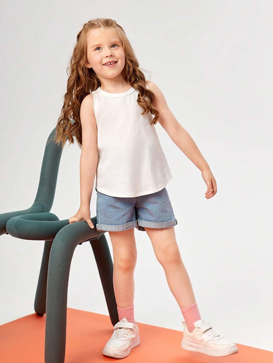 SHEIN Toddler Girls Solid Tank Top - White - View 1