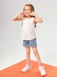 SHEIN Toddler Girls Solid Tank Top - White - View 3