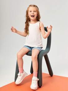 SHEIN Toddler Girls Solid Tank Top - White - View 5