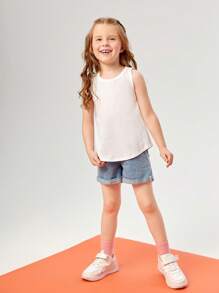 SHEIN Toddler Girls Solid Tank Top - White - View 7