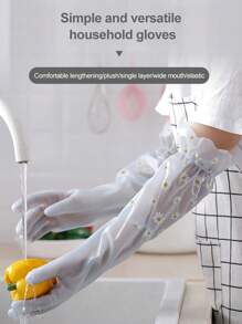 1 par Guante para lavar platos con estampado de margarita impermeable - Blanco - Ver 1