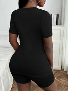 Slaydiva Solid Tee & Cycling Shorts - Black - View 2