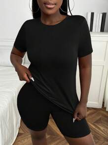 Slaydiva Solid Tee & Cycling Shorts - Black - View 3