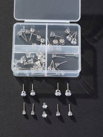 1 caja de pendientes de tuerca con decoración de circonita cúbica para hombre, para regalo de joyería y fiesta