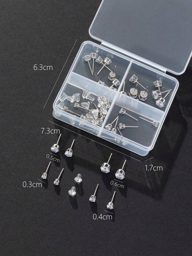 Men's 1Box Cubic Zirconia Decor Stud Earrings, For Jewelry Gift And Party