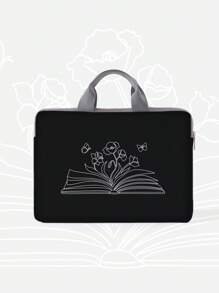 Flower Pattern Laptop Bag - Black and White - View 1