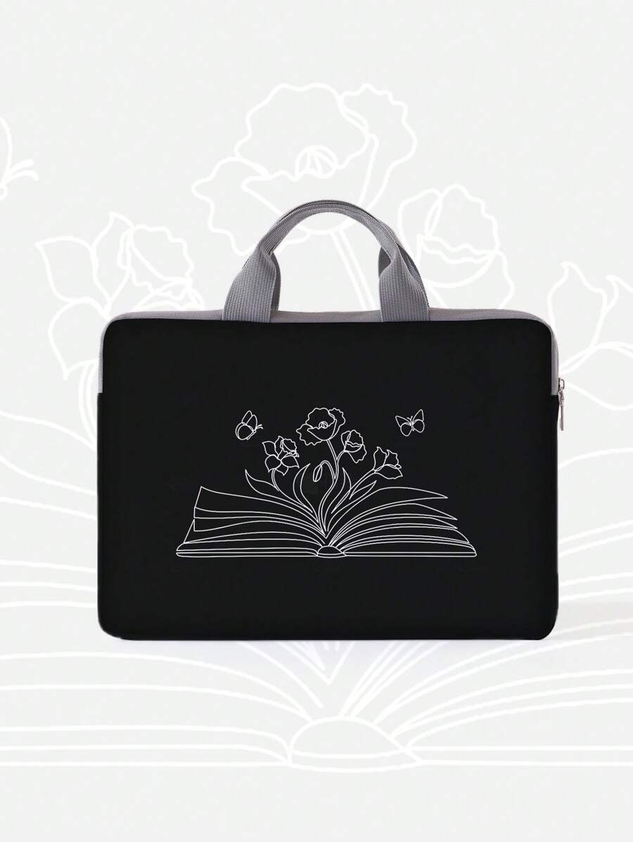 Flower Pattern Laptop Bag - Black and White - View 1