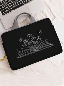 Flower Pattern Laptop Bag - Black and White - View 2
