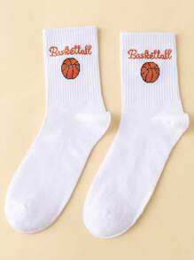 Men Basketball & Letter Graphic Crew Socks - White - View 1
