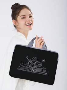 Flower Pattern Laptop Bag - Black and White - View 4