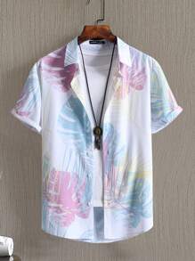 Manfinity Chillmode 男士熱帶圖案襯衫不帶T恤 - 彩色 - 查看 1