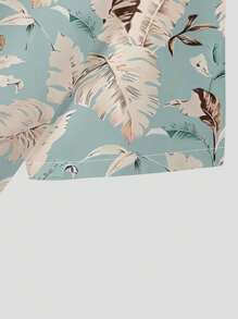 Manfinity RSRT Men Plus Size Loose Fit Tropical Printed Shirt, Short Sleeve Button Up Collar Graphic Shirt, Vacation Beach - Mint Blue - View 3