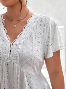 SHEIN Frenchy Plus Eyelet Embroidery Butterfly Sleeve Tee