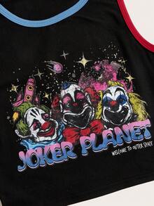 ROMWE Grunge Punk Letter Graphic Contrast Binding Tank Top - Multicolor - View 4