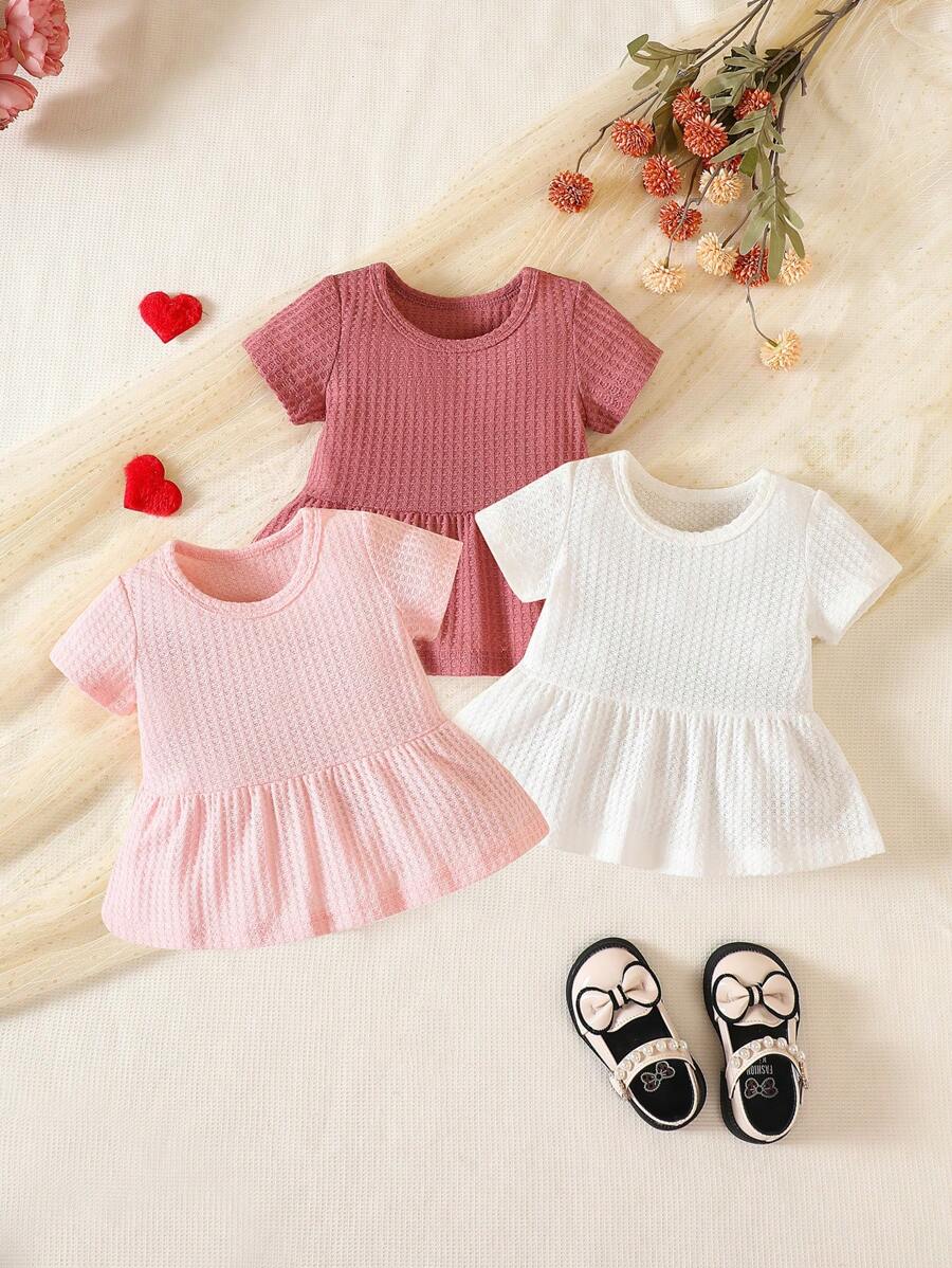 SHEIN Baby Girl 3pcs Ruffle Hem Tee - Multicolor - View 1