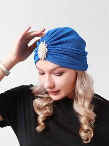 Faux Pearl Decor Head Wrap Hair Sleep Cap - Royal Blue - View 1