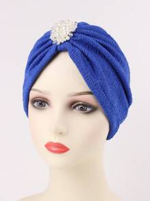 Faux Pearl Decor Head Wrap Hair Sleep Cap - Royal Blue - View 3