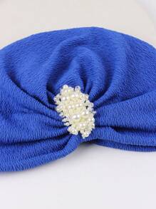 Faux Pearl Decor Head Wrap Hair Sleep Cap - Royal Blue - View 5