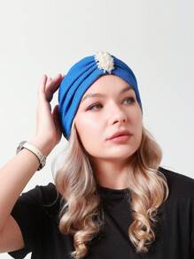 Faux Pearl Decor Head Wrap Hair Sleep Cap - Royal Blue - View 6