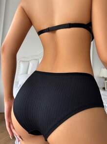 Solid Button Detail Ribbed Knit Panty