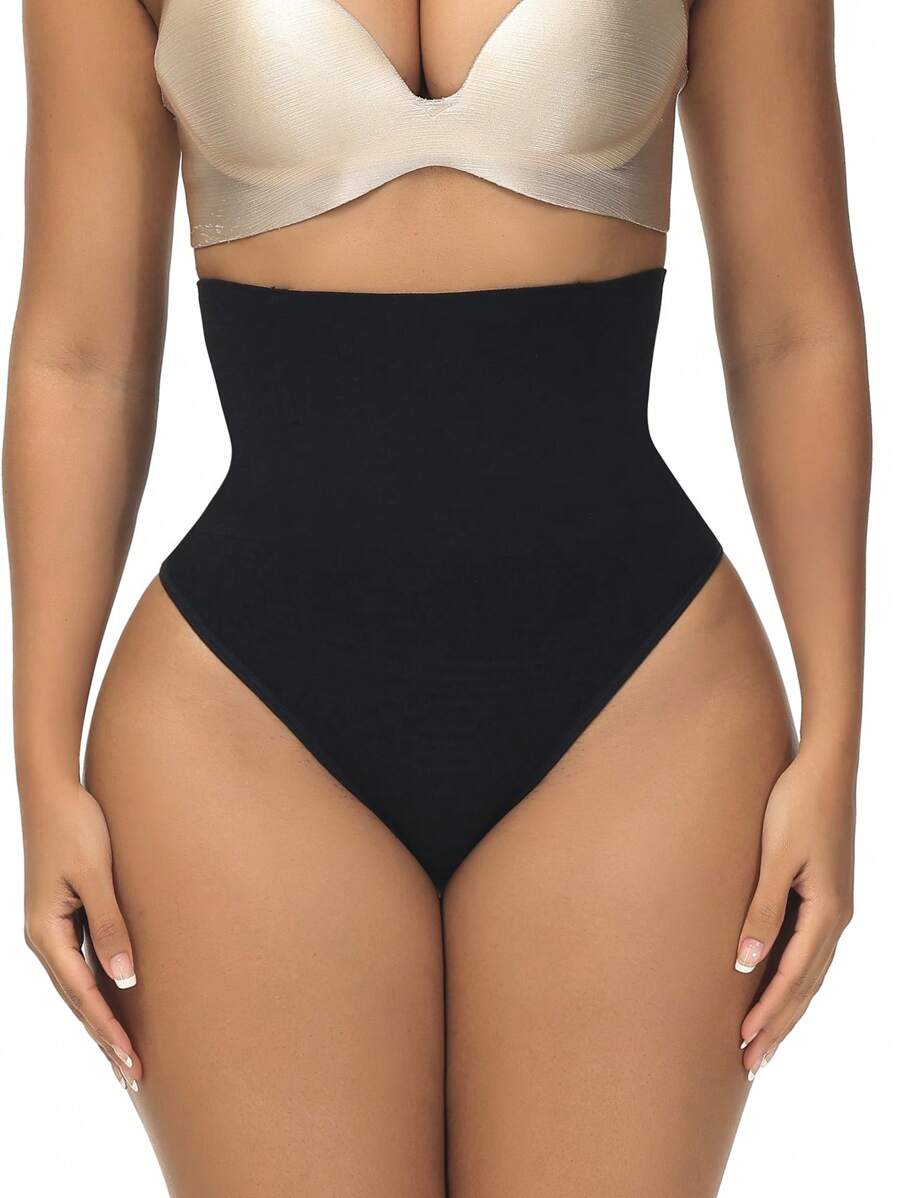 Solid High Waisted Shapewear Panty - Black - View 1
