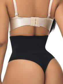 Solid High Waisted Shapewear Panty - Black - View 2