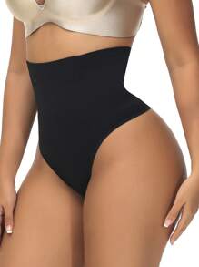 Solid High Waisted Shapewear Panty - Black - View 4
