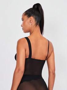 SHEIN BAE Áo nữ Bất đối xứng Xù nhỏ cắt màu trơn Gợi cảm - màu đen - Xem 5