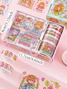 8pcs Cartoon Graphic Washi Tape & Assorted Sticker Set, Cute Multi-purpose Masking Tape & Sticker Set For DIY Craft, Hand Account, Decoration - Multicolor - View 4