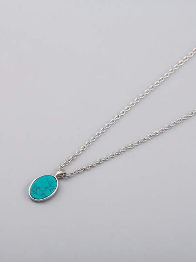 1 st retro rostfritt stål silverfärgad medellång rund konstturkos hängehalsband, herrfestaccessoar