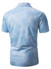 Manfinity RSRT 男士熱帶印花POLO衫，鈕扣領圖案POLO衫，適合外出休閒穿著，夫婦裝 - 淺藍色 - 查看 2
