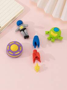 4 piezas Borrador de lápiz astronauta cohete diseño creativo portátil multipropósito para alumno - Multicolor - Ver 3