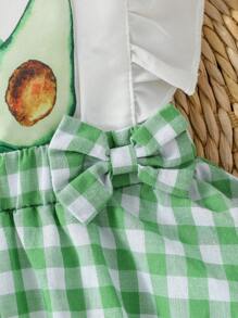 Bebé Vestido overol aguacate & con estampado de guingán ribete con fruncido con lazo delantero - Multicolor - Ver 6