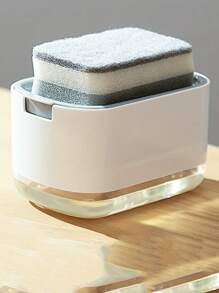 1入組塑料洗碗海綿架，白色洗碗皂液器，