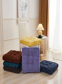 1pc Solid Color Chair Seat Cushion, Dark Grey Polyester Seat Pad, For Home - Dark Grey - View 6