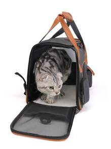 1pc Breathable Pet Carrier Bag For Dog For Outdoor - Dark Grey - View 5