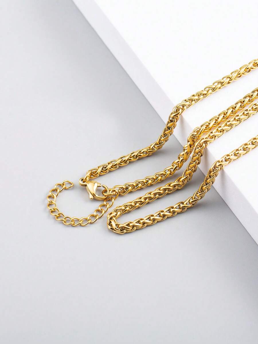 1入組時尚不銹鋼極簡鏈條樣式項鍊適合男士日常裝飾 - 金黃色 - 查看 1