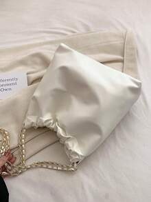 Rhinestone Decor Túi Hobo Công suất lớn Dây đeo chuỗi màu trắng - trắng - Xem 2