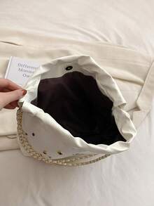 Rhinestone Decor Túi Hobo Công suất lớn Dây đeo chuỗi màu trắng - trắng - Xem 4
