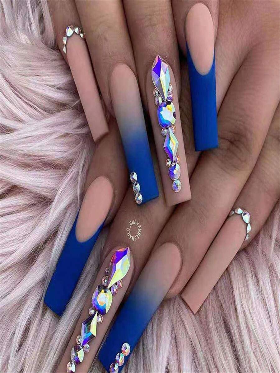 24 chiếc Long Coffin 3D Rhinestone Decor Nail Fake - Nhiều màu - Xem 1